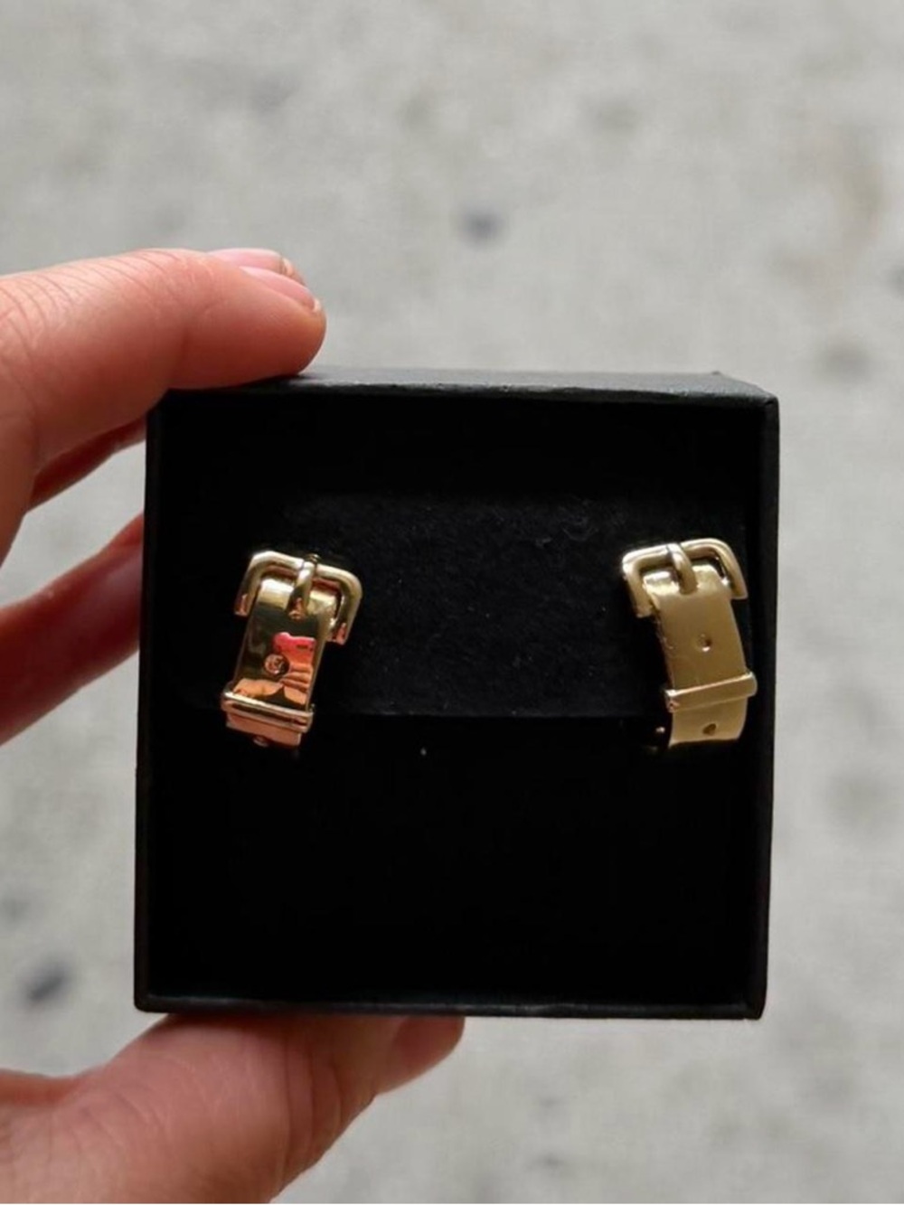 Gold Tone Buckle Cuff Earrings